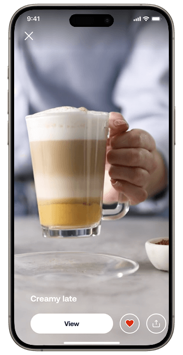Smartphone con la pantalla HomeID en la que se ve una receta de caf&eacute;